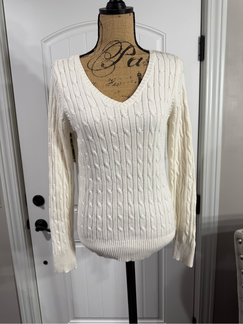 St. John's Bay Cream Cable-Knit V-Neck Sweater